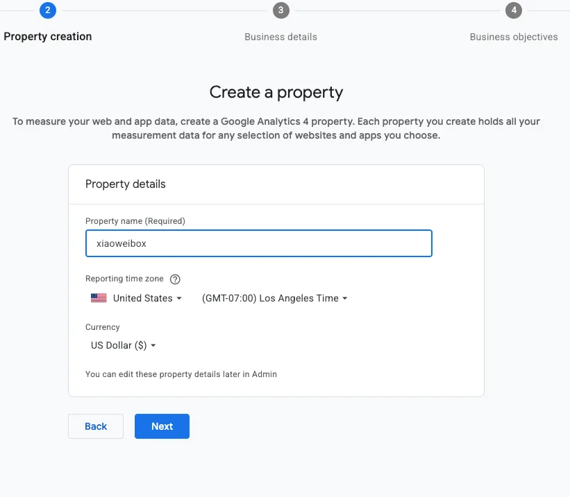 GA 创建 Property