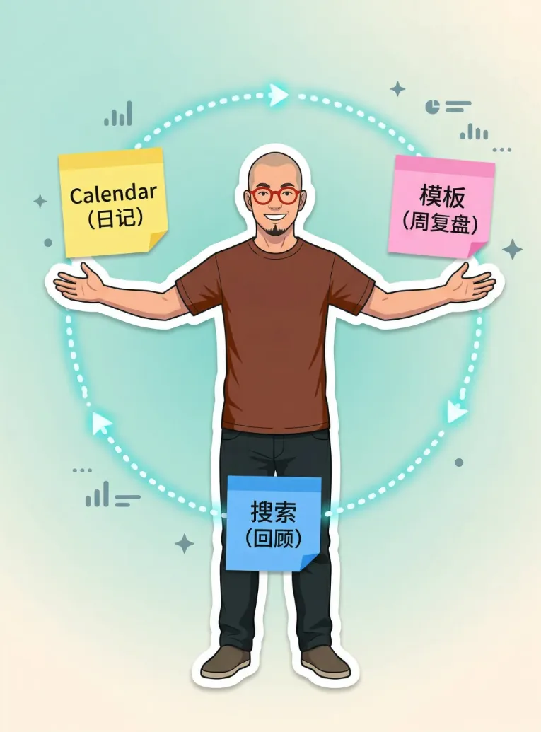 Obsidian 入门16：用 Obsidian 做日周复盘，三件套串起一套习惯（Calendar + 模板 + 搜... - 配图 7