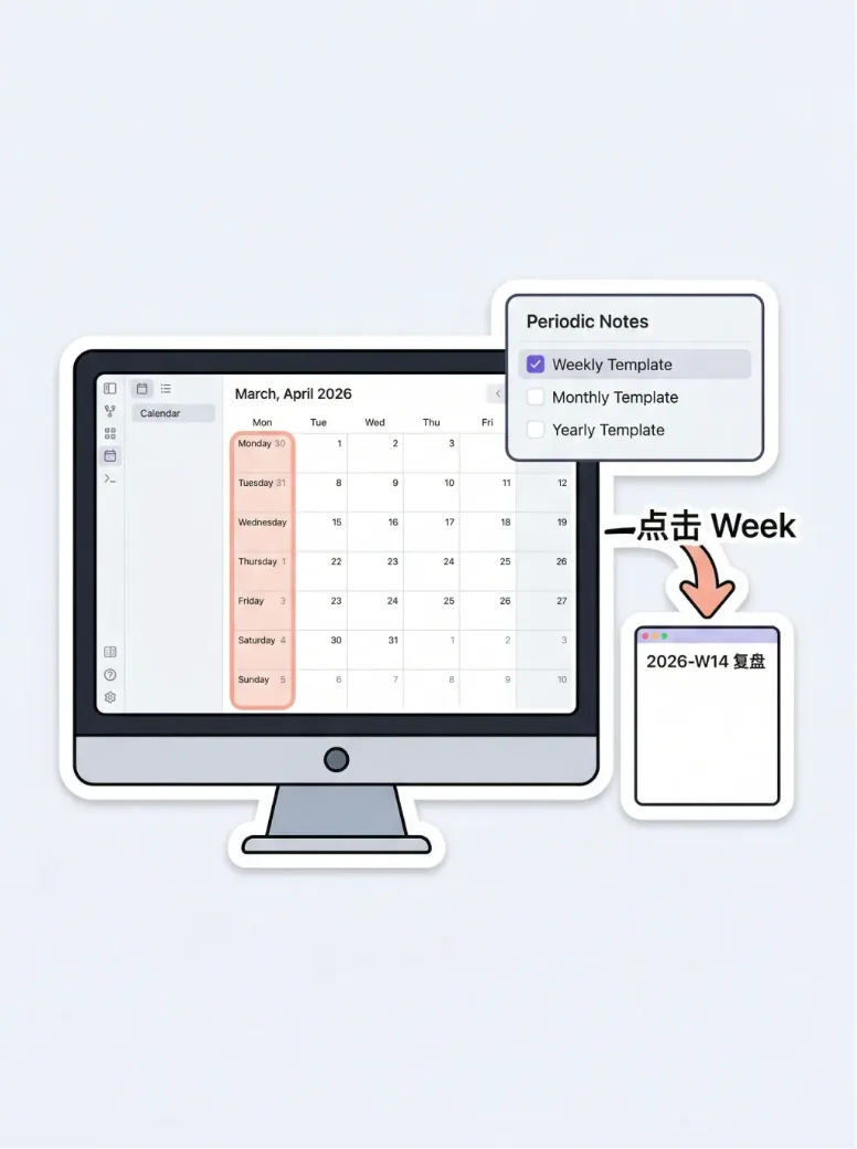 Obsidian 入门16：用 Obsidian 做日周复盘，三件套串起一套习惯（Calendar + 模板 + 搜... - 配图 4