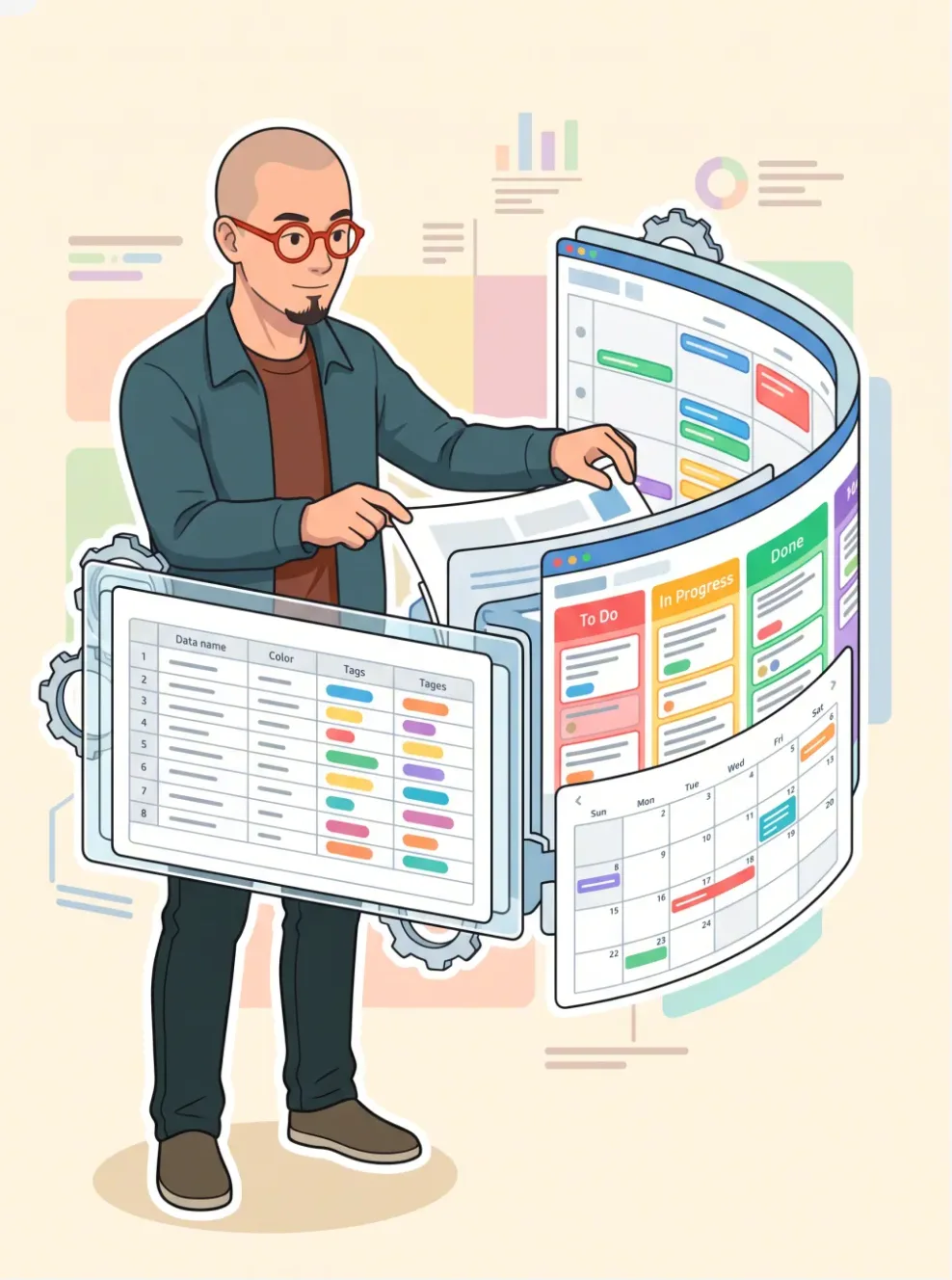 一表三变多维视图转换示意插画